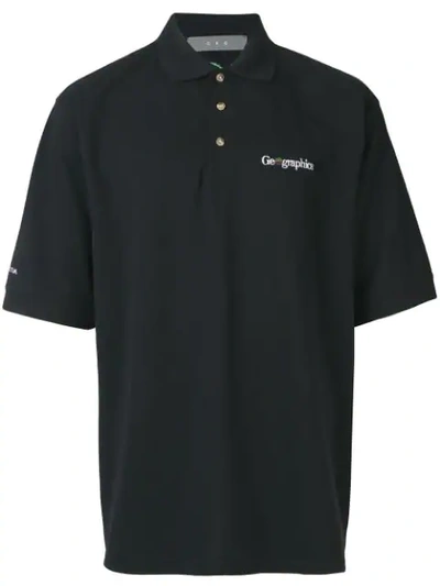 Shop Geo Logo Embroidered Polo Shirt In Black