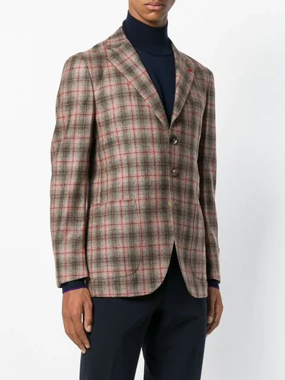 Shop Isaia Checked Blazer In Neutrals