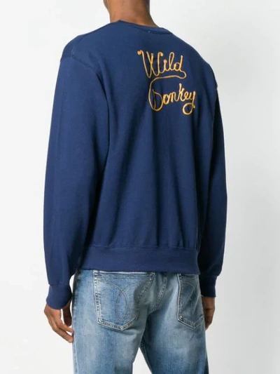 Shop Wild Donkey Back Embroidered Logo Sweatshirt In Blue