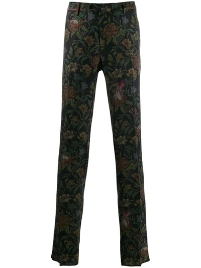 Shop Etro Rose-print Trousers In Black