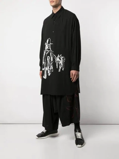 Shop Yohji Yamamoto Long Printed Shirt - Black