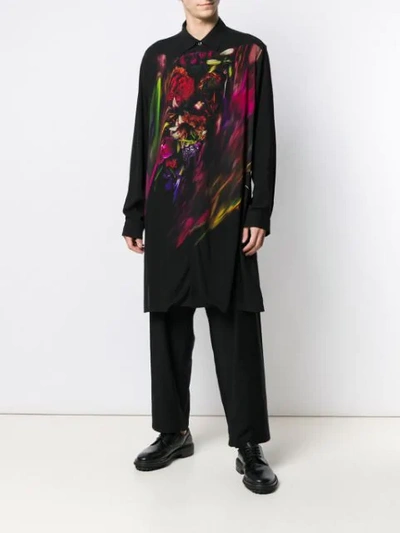 Shop Yohji Yamamoto Floral Print Long Shirt In Black