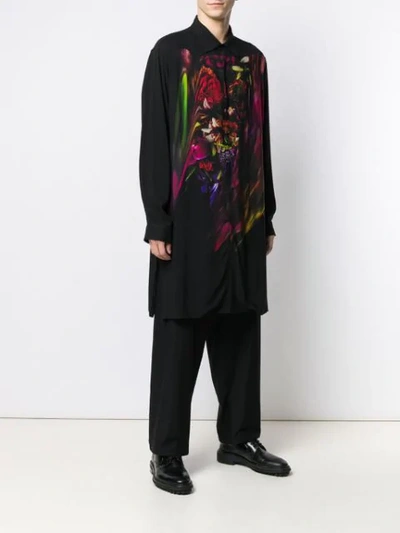 YOHJI YAMAMOTO 花卉印花长款衬衫 - 黑色