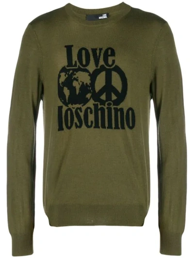 Shop Love Moschino Logo Intarsia Jumper In Green