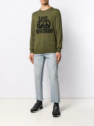 Shop Love Moschino Logo Intarsia Jumper In Green