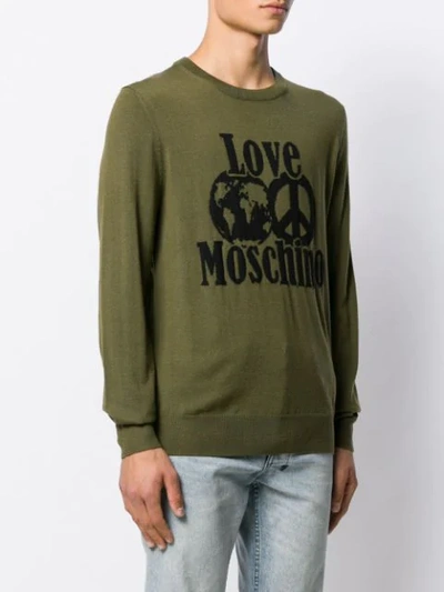 Shop Love Moschino Logo Intarsia Jumper In Green