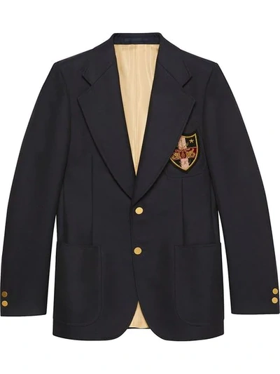 Shop Gucci Wool Jacket With Patches In Blue