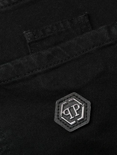 Shop Philipp Plein Distressed Straight Cut Jeans In Black