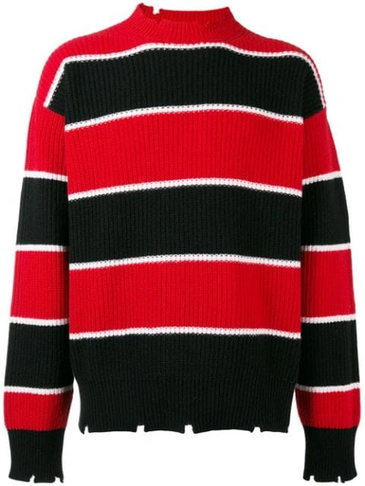 Shop Msgm Striped Knit Sweater - Red