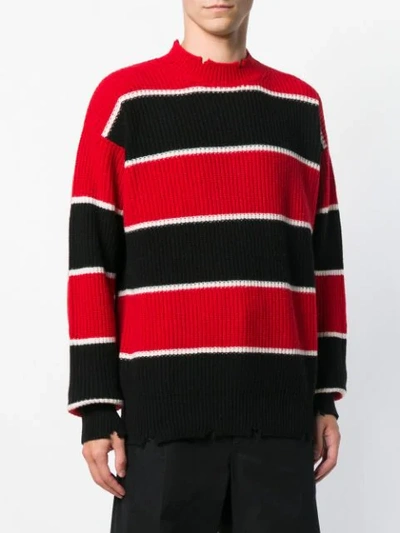 Shop Msgm Striped Knit Sweater - Red