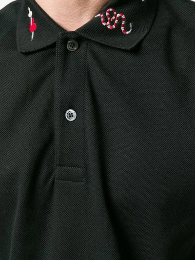 Shop Gucci Embroidered Piqué Polo Shirt In Black