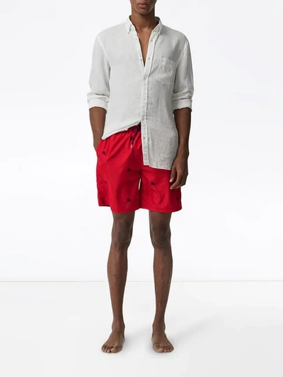 Shop Burberry Archive Logo Swim Shorts In Red