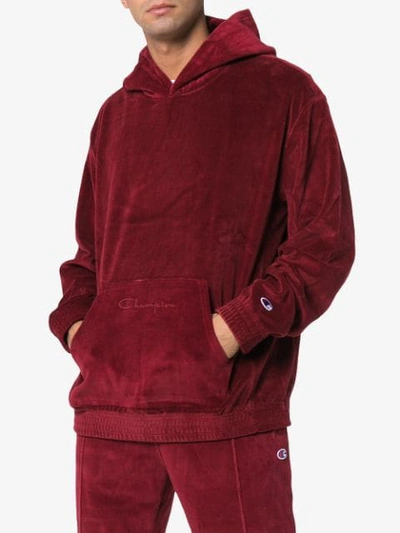 Shop Champion Reverse Weave Hooded Jumper - Red
