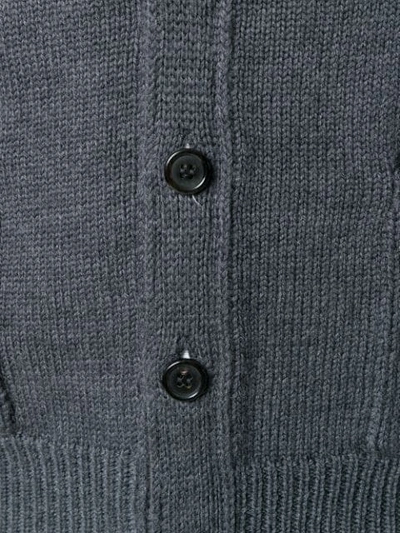 Shop Thom Browne Tonal 4-bar Stripe Button-back Merino Wool V-neck Cardigan - Grey