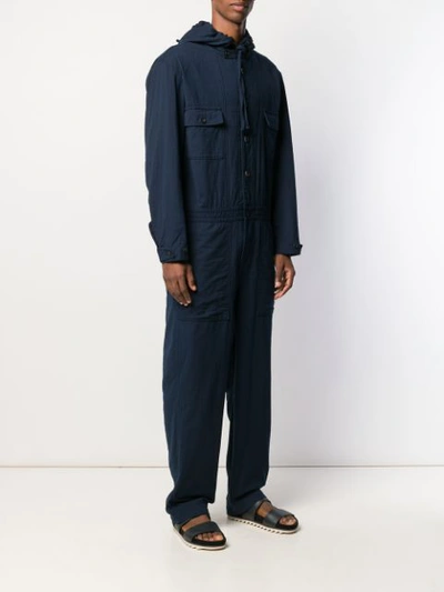 Shop Issey Miyake Hooded Boiler Jumpsuit In Blue