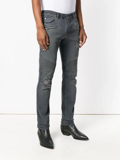 Balmain Black Waxed Biker Jeans In Grey | ModeSens