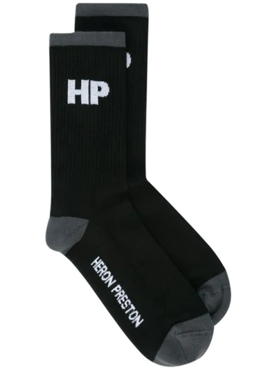 Shop Heron Preston Logo Embroidered Socks - Black