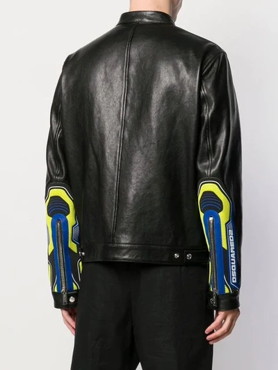 Shop Dsquared2 Biker Details Leather Jacket In Black