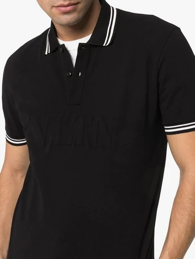 Shop Valentino Debossed Logo Stamp Cotton Polo Shirt In Black