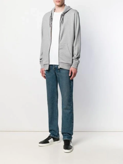 Shop Balmain Logo Tape Zip-front Hoodie - Grey