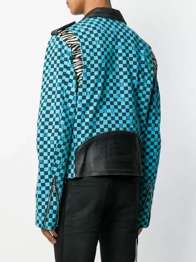 Shop Amiri Artist Checkered Denim Biker Jacket In Blue