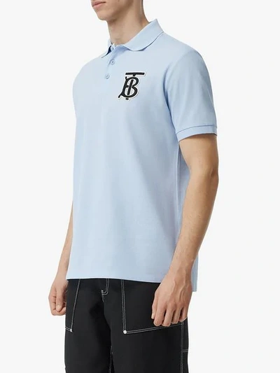 Shop Burberry Poloshirt Mit Monogramm In Pale Blue