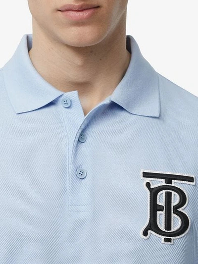 Shop Burberry Poloshirt Mit Monogramm In Pale Blue