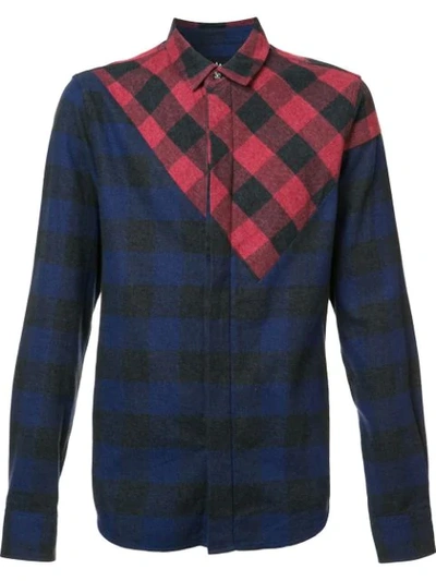 Shop Mostly Heard Rarely Seen Mixed Plaid Shirt In Blue