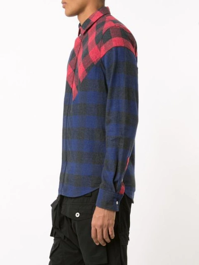 Shop Mostly Heard Rarely Seen Mixed Plaid Shirt In Blue