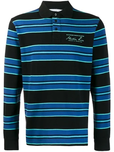 Shop Martine Rose Logo Striped Polo Shirt In Black