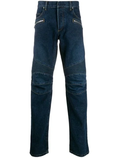 Shop Balmain Biker Style Jeans In Blue