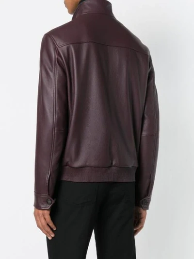 Shop Brioni Front Zipped Bomber Jacket - Red