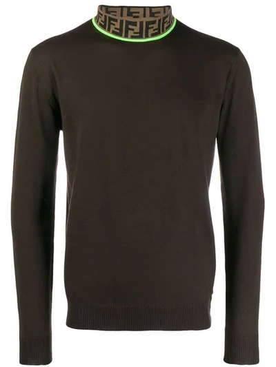 Shop Fendi Ff Monogram Turtleneck Sweater In F1748 Moka+verde Fluo