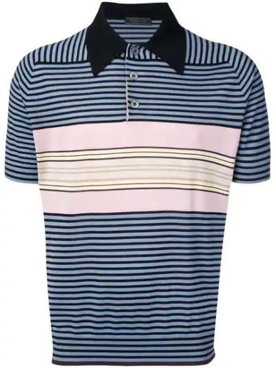 Shop Prada Striped Polo Shirt In Blue
