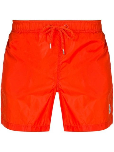 Shop Moncler Side Logo Swim Shorts In Orange