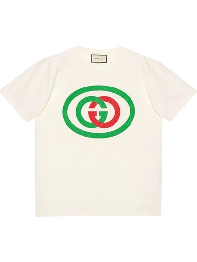 GUCCI OVERSIZED T-SHIRT WITH GG PRINT - 白色
