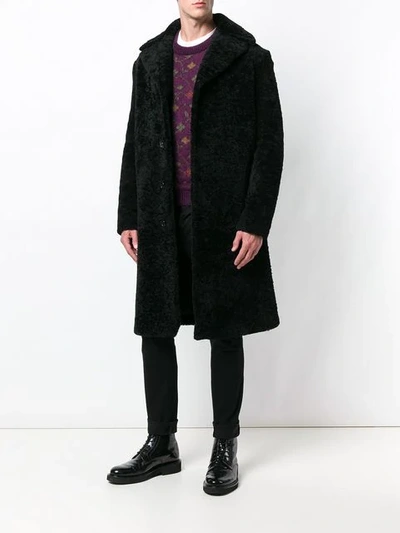 Shop Saint Laurent Shearling Coat In Black