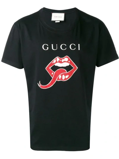 Shop Gucci Mouth And Tongue Print T In Black