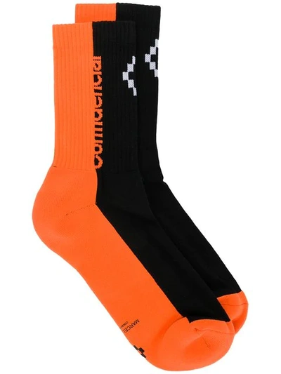 Shop Marcelo Burlon County Of Milan Two-tone Socks In Orange