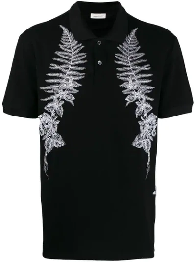Shop Alexander Mcqueen Floral Motif Embroidered Polo Shirt - Black