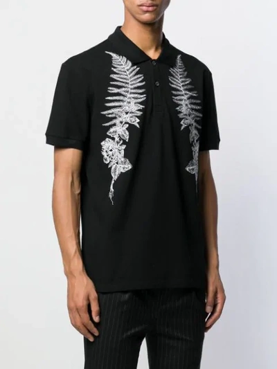 Shop Alexander Mcqueen Floral Motif Embroidered Polo Shirt - Black