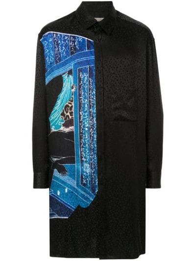 Shop Yohji Yamamoto Mixed-print Long Shirt - Black