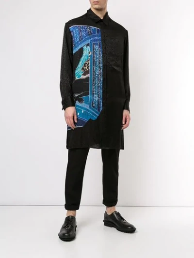Shop Yohji Yamamoto Mixed-print Long Shirt - Black