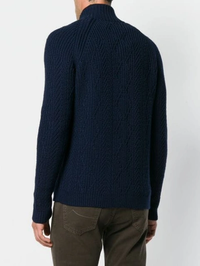 Shop Etro Cable Knit Zipped Cardigan In 200 Blue