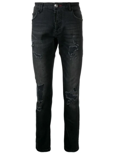 Shop Philipp Plein Ripped Skinny Jeans In Black
