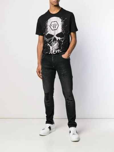 Shop Philipp Plein Ripped Skinny Jeans In Black