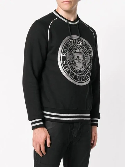 Shop Balmain Logo Sweatshirt In 1766-noir/argento