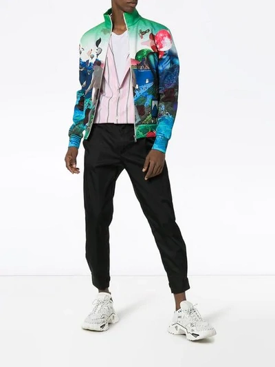 Shop Prada Flashback Print High Neck Bomber Jacket In F0136 Turquoise