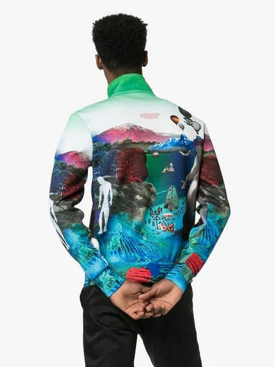 Shop Prada Flashback Print High Neck Bomber Jacket In F0136 Turquoise