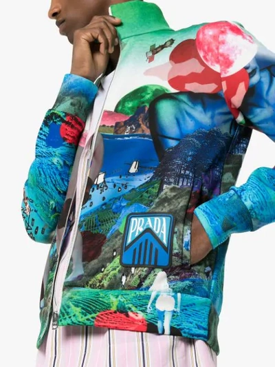Shop Prada Flashback Print High Neck Bomber Jacket In F0136 Turquoise